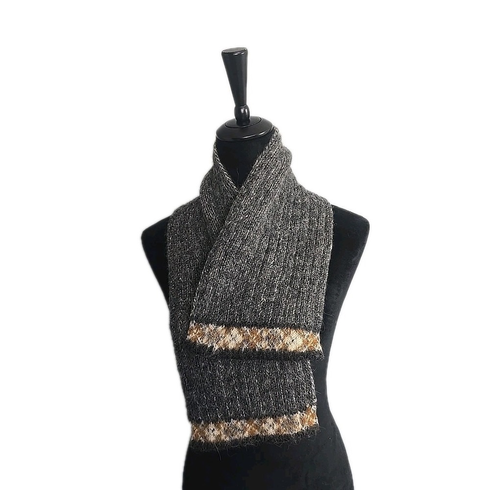 Inis Meáin Unisex Alpaca Knit Scarf 36" x 6.5" Grey Brown Neutral Ireland‎